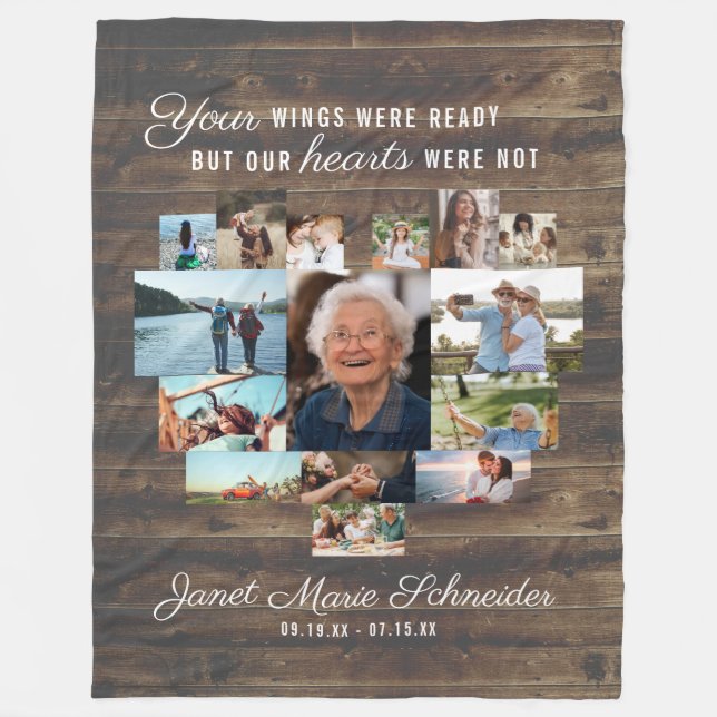 Rustikales Herz | 15 Foto Collage Memorial Blanket Fleecedecke (Vorderseite)