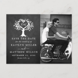 Rustikales Herz-Bäume Hochzeit Foto Save the Date Ankündigungspostkarte