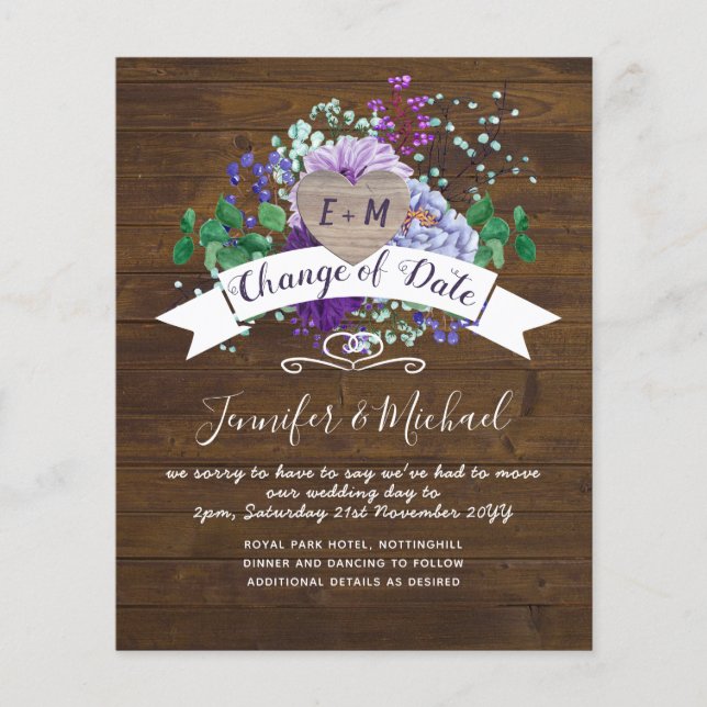 Rustikales Herz FOTO Lila Blumenwechsel (Vorderseite)