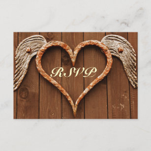 Rustikales Herz mit Flügel-hölzernen Hochzeit UAWG RSVP Karte