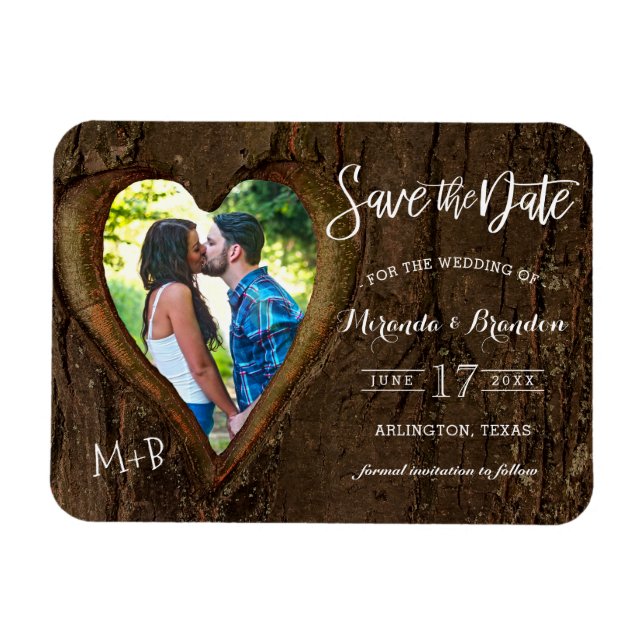 Rustikales Herz mit Ihrem Foto Save the Date Hochz Magnet (Horizontal)
