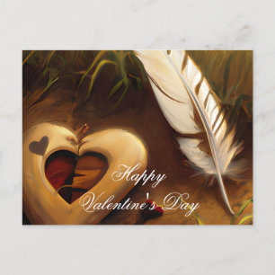 Rustikales Herz und Feder-Valentinstag Postkarte