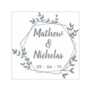 Rustikales Hexagon-Blätter Save the Date Permastempel