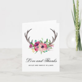 Rustikales Hirsch Antlers Boho Floral Dankeskarte