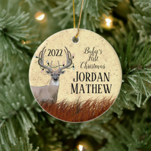 Rustikales Hirsch Erste Weihnachtsfeier Keramik Or Ornament