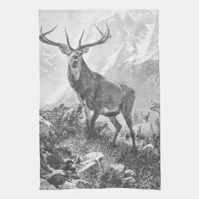 Rustikales Hirsch im Hochgebirge Geschirrtuch (Vertikal)