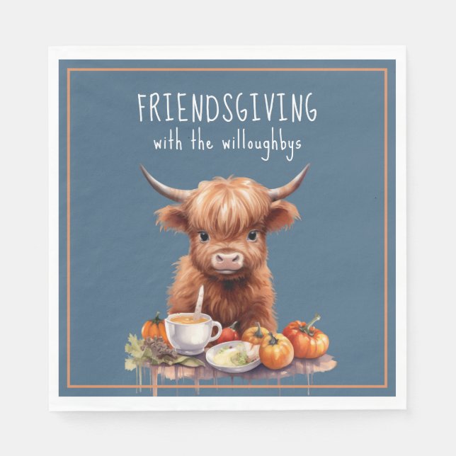 Rustikales Hochland Kuh Friendsgiving Luncheon Serviette (Vorderseite)