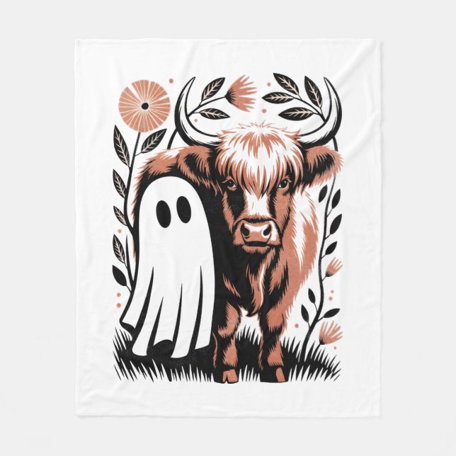 Rustikales Hochland-Kuh Ghost Halloween Fleecedecke (Vorderseite)
