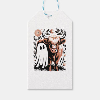 Rustikales Hochland-Kuh Ghost Halloween Geschenkanhänger