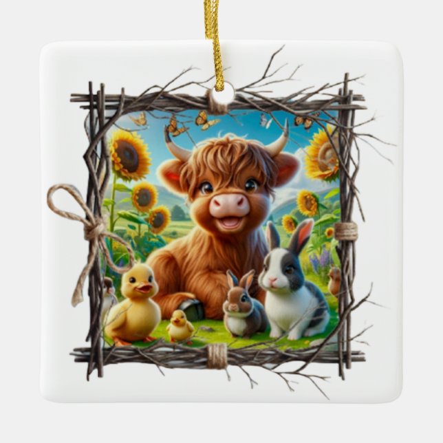 Rustikales Hochland Kuh Ornament - Bauernhof Keepa (Vorderseite)