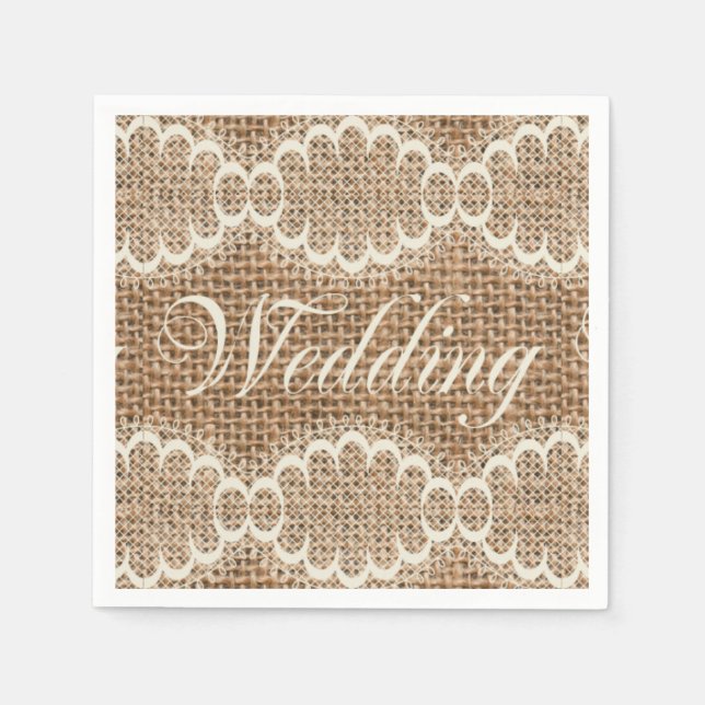 Rustikales Hochzeitburlap Lace Serviette (Vorderseite)