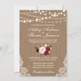 Rustikales Hochzeitburlap Lights Floral Invite B Einladung