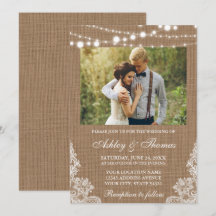 Rustikales Hochzeitburlap Lights Lace Foto