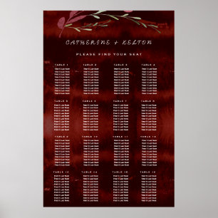 Rustikales Hochzeitdiagramm aus Burgund, rosa, flo Poster