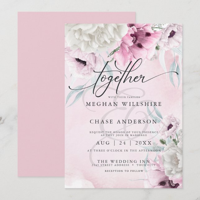 Rustikales Hochzeitrosa Einladung (Vorne/Hinten)