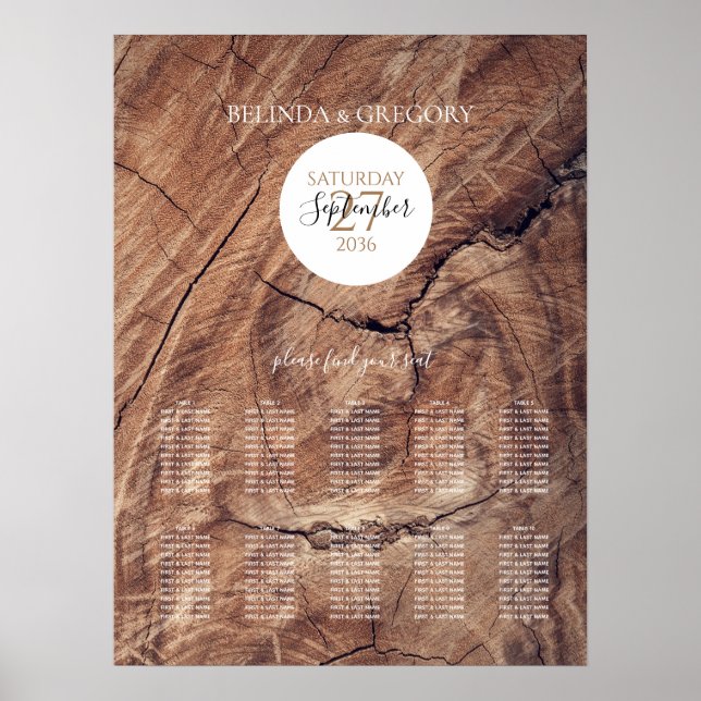 Rustikales Hochzeitsdiagramm für Holz Poster (Vorne)
