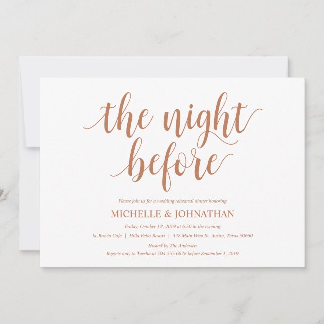 Rustikales Hochzeitsessen, Probe, Kupferfarbe Einladung (Vorderseite)