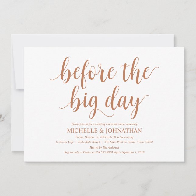 Rustikales Hochzeitsessen, Probe mit Kupfermotiven Einladung (Vorderseite)