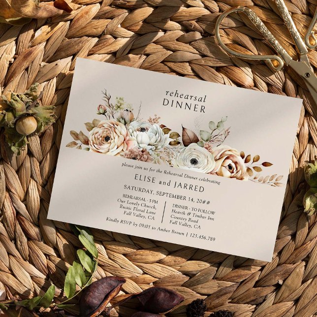 Rustikales Hochzeitsfest mit floraler Probe Einladung (Rehearsal Dinner Invitation from Rustic Floral Brown Neutral Wedding Collection by Darling & May)