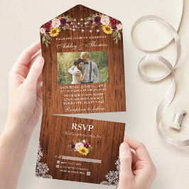 Rustikales Hochzeitsholz-Foto All In One Einladung