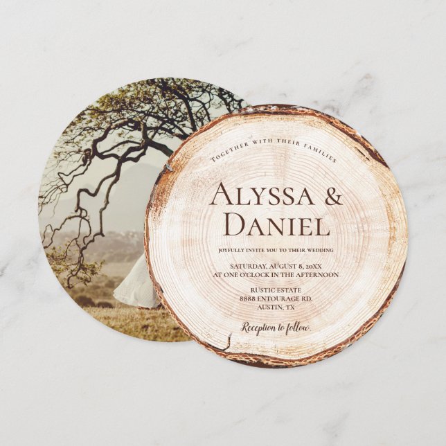 Rustikales Hochzeitsholz-Foto Einladung (Vorne/Hinten)