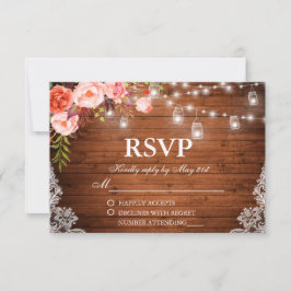 Rustikales Hochzeitsholz Korallenleuchten Jars UAW RSVP Karte