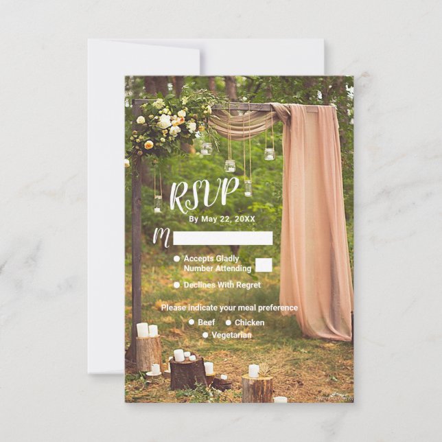 Rustikales Hochzeitsholz Peach Mason Kerzen Umschl RSVP Karte (Vorderseite)