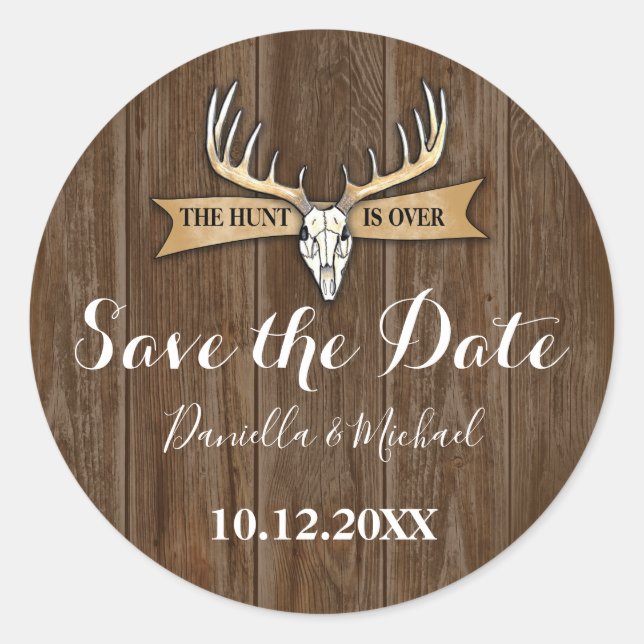 Rustikales Hochzeitsholz Save the Date Vintag Runder Aufkleber (Vorderseite)