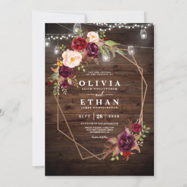 Rustikales Hochzeitsholz verleiht Burgunder-Flora Einladung