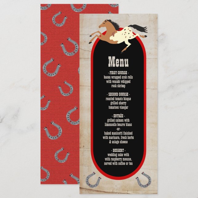 Rustikales Hochzeitsmenü für Western Menükarte (Vorne/Hinten)