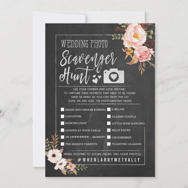 Rustikales Hochzeitspazierspiel Foto Scavenger Hun Einladung (Vorderseite)