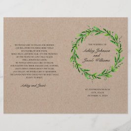 Rustikales Hochzeitsprogramm. Country grün botanis