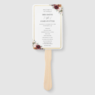 Rustikales Hochzeitsprogramm für Burgund Orange Pi Fächer