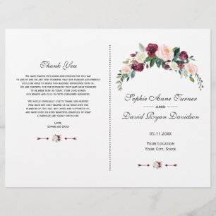 Rustikales Hochzeitsprogramm für Burgunder Blush P