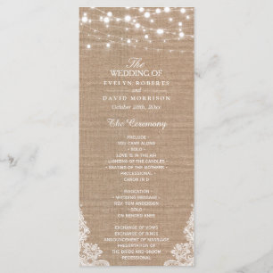 Rustikales Hochzeitsprogramm für Burlap-Lichter Programm