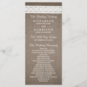 Rustikales Hochzeitsprogramm für Burlap und Vintag Programm