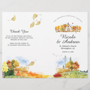 Rustikales Hochzeitsprogramm für die Herbstkapelle