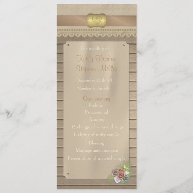 Rustikales Hochzeitsprogramm für Holz und Cowboy Programm (Vorderseite)