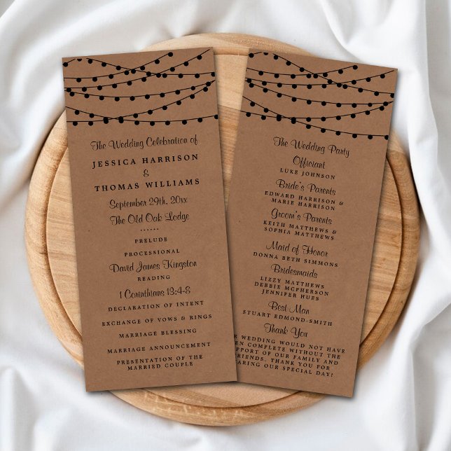 Rustikales Hochzeitsprogramm für Kraft-String-Lich Werbekarte (Von Creator hochgeladen)