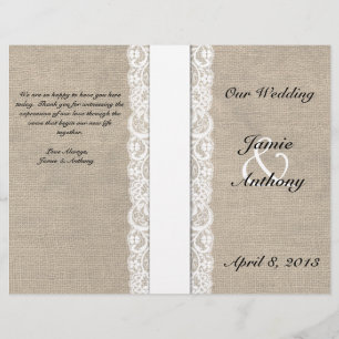 Rustikales Hochzeitsprogramm für Lace & Burlap Whi