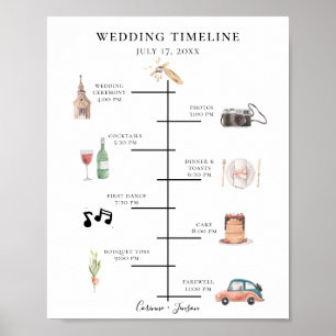 Rustikales Hochzeitsprogramm für Wasserfarben Poster