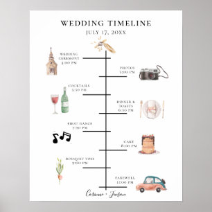 Rustikales Hochzeitsprogramm für Wasserfarben Poster