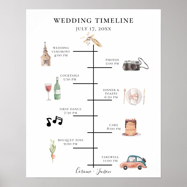 Rustikales Hochzeitsprogramm für Wasserfarben Poster (Vorne)