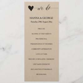 Rustikales Hochzeitsprogramm Herz-Kalligrafie Programm