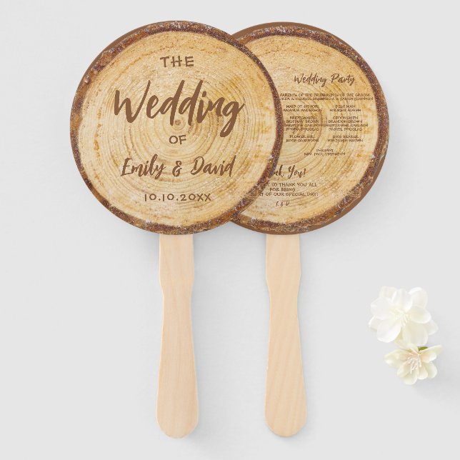 Rustikales Hochzeitsprogramm Holz Braune Handschri Fächer (Vorne und Hinten)
