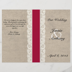 Rustikales Hochzeitsprogramm Lace & Burlap Red Rib