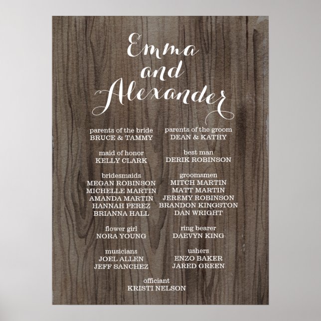 Rustikales Hochzeitsprogramm Poster (Vorne)
