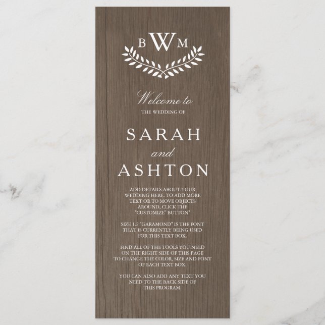 Rustikales Hochzeitsprogramm Programm (Vorderseite)