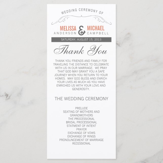 Rustikales Hochzeitsprogramm Programm (Vorderseite)