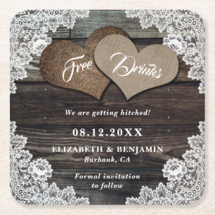 Rustikales Hochzeitssemble Save the Date Untersetz Rechteckiger Pappuntersetzer